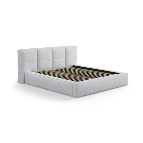 Pat matrimonial gri deschis tapițat cu spațiu de depozitare cu somieră 140x200 cm Simon Darren – Micadoni 