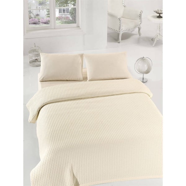 Cuvertură subțire pentru pat de o persoană Caleidoscope, 160 x 235 cm, crem