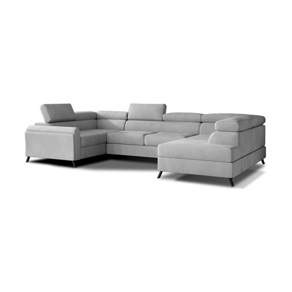 Colțar gri deschis extensibil/cu spațiu de depozitare cu tapițerie din catifea (cu colț pe partea dreaptă/în formă de "U") Escada – ELTAP