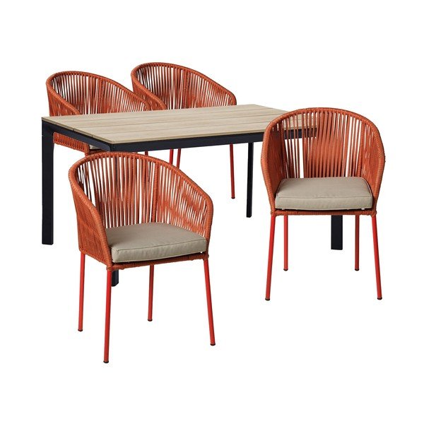 Set mobilier de grădină pentru 4 persoane cu scaune roșii Trapani și masă Thor, 147 x 90 cm