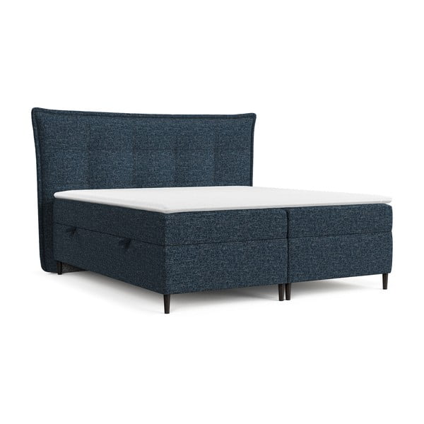 Pat boxspring albastru închis cu spațiu de depozitare 200x200 cm Sinai – Maison de Rêve