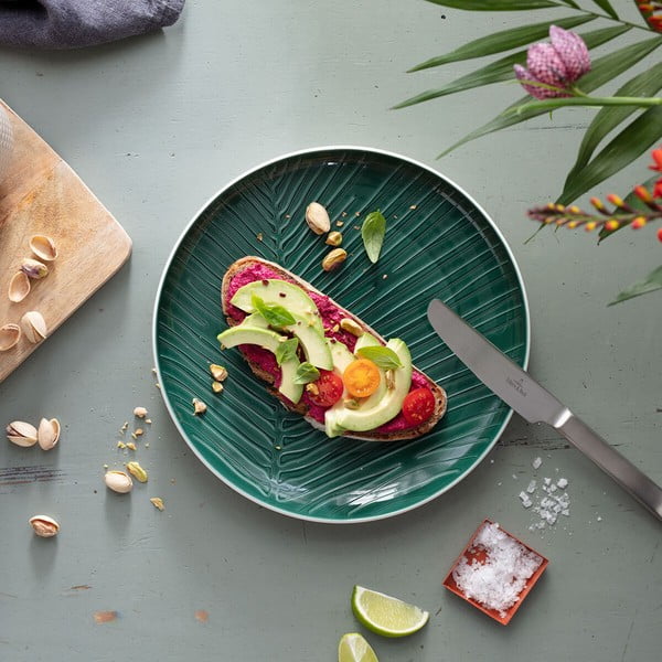 Farfurie din porțelan Villeroy & Boch Leaf, ⌀ 24 cm, alb-verde-image-1