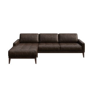 Colțar din piele cu șezlong pe partea stângă MESONICA Musso Tufted, maro închis