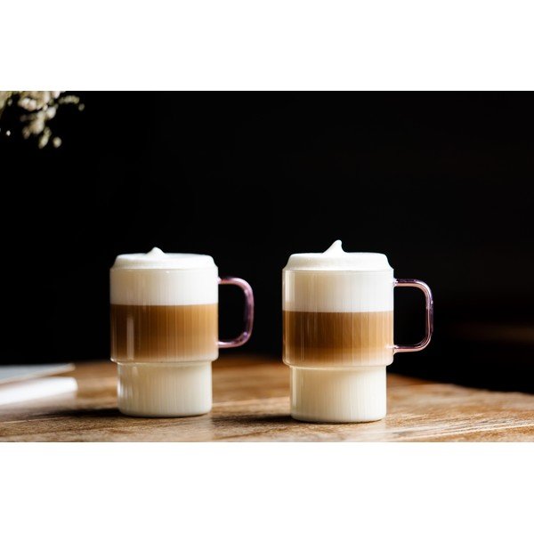 Căni roz 2 buc. pentru cappuccino din sticlă 350 ml Livio – Vialli Design-image-1