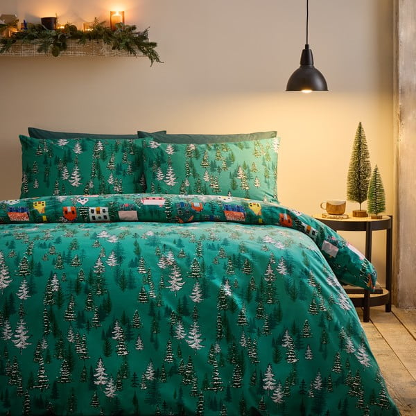 Lenjerie de pat verde pentru pat dublu 200x200 cm Festive Forest – Catherine Lansfield-image-1