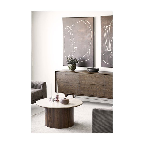 Comodă maro închis cu aspect de lemn de stejar 180x75x45 cm Darwin – House Nordic-image-2