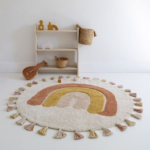 Covor pentru copii cărămiziu crem lavabil țesut manual din bumbac ø110 cm Rainbow Toffee – Nattiot-image-1