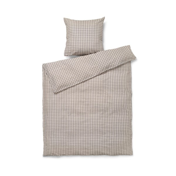 Lenjerie de pat gri/bej din țesătură crep pentru pat de o persoană/extinsă 140x220 cm Bæk&Bølge – JUNA
