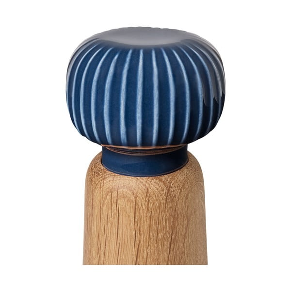 Râșniță pentru condimente din lemn de stejar cu detalii din porțelan albastru închis Kähler Design Hammershoi, înălțime 17,5 cm-image-3