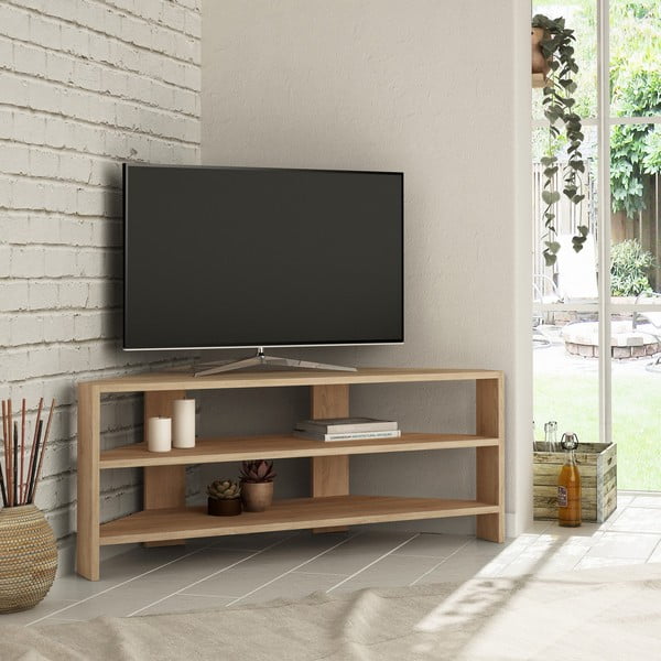 Comodă TV în culoare naturală cu aspect de lemn de stejar 114x45x36 cm Thales Corner – Kalune Design-image-1