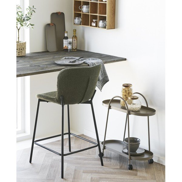 Scaun de bar verde închis tapițat (înălțime șezut 65 cm) Maceda – House Nordic-image-1