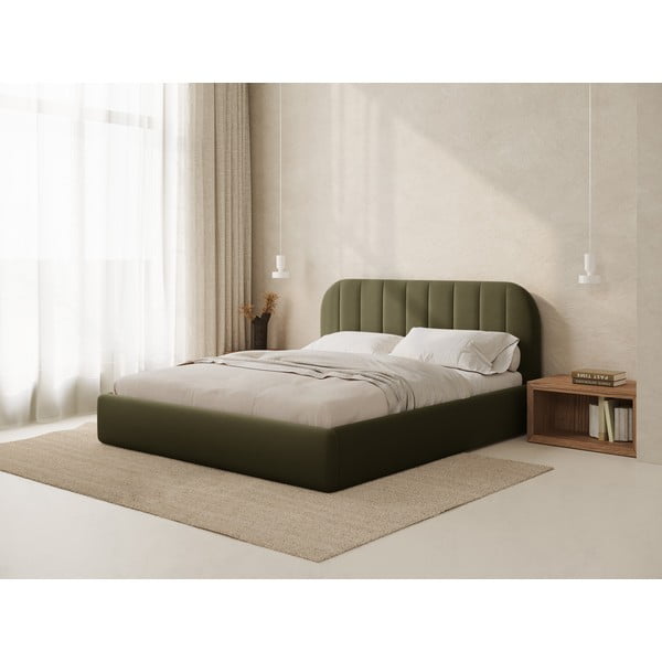 Pat matrimonial verde tapițat cu spațiu de depozitare cu somieră 160x200 cm Juno – Windsor & Co Sofas-image-1