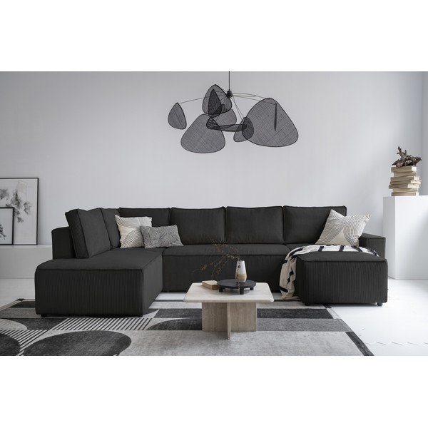 Colțar gri antracit extensibil cu tapițerie din catifea reiată  (cu colț pe partea stângă /în formă de "U") Brave Dave – Miuform-image-3