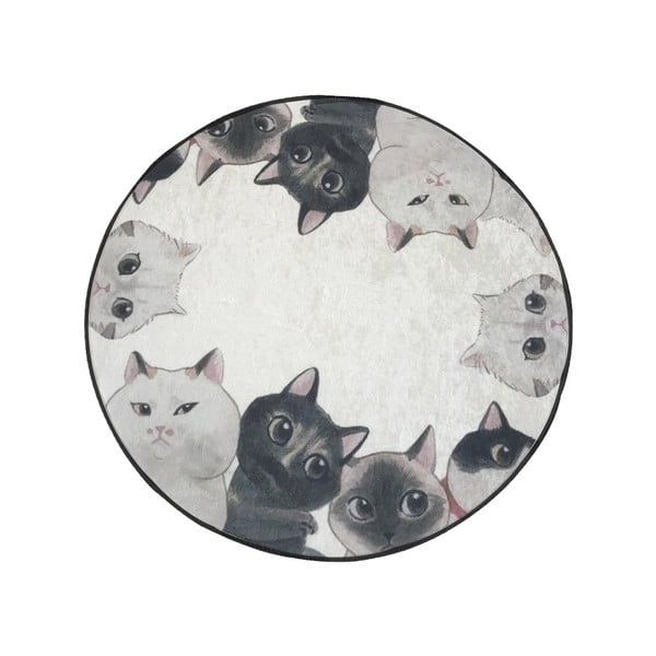 Covor baie Lismo Cats, ⌀ 100 cm, alb - gri