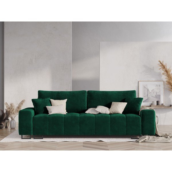 Canapea verde extensibilă, cu spațiu de depozitare cu tapițerie din catifea 250 cm Wicklow – Cosmopolitan Design-image-1