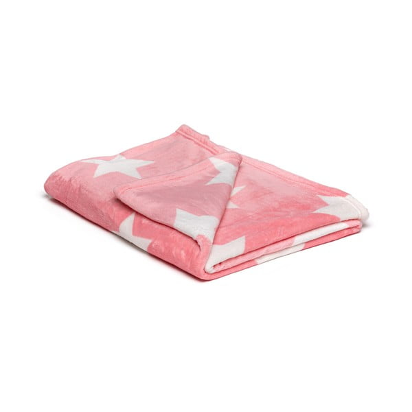 Pătură din micropluș My House Stars, 150 x 200 cm, roz-alb