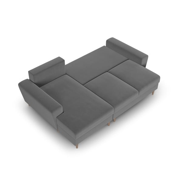 Colțar gri deschis extensibil, cu spațiu de depozitare cu tapițerie din catifea (cu colț pe partea stângă, cu șezlong) Kyoto – Cosmopolitan Design-image-2