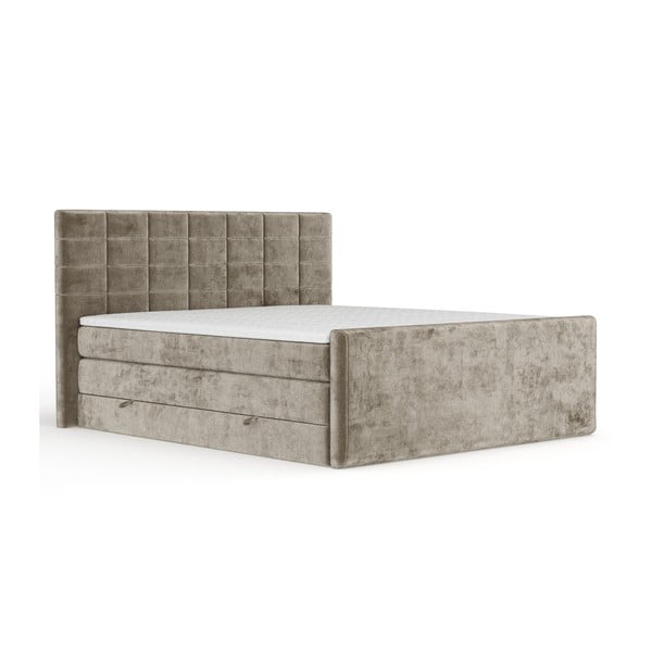 Pat boxspring maro deschis cu spațiu de depozitare 180x200 cm Ava – Maison de Rêve