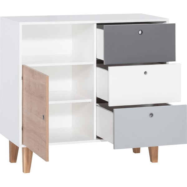 Comodă cu detalii galbene Vox Concept, gri alb-image-2