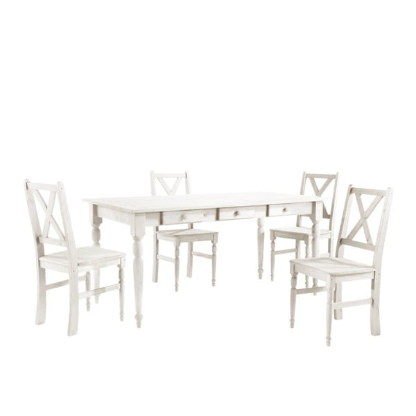 Set 4 scaune și masă din lemn Støraa Normann, 160 x 80 cm, alb