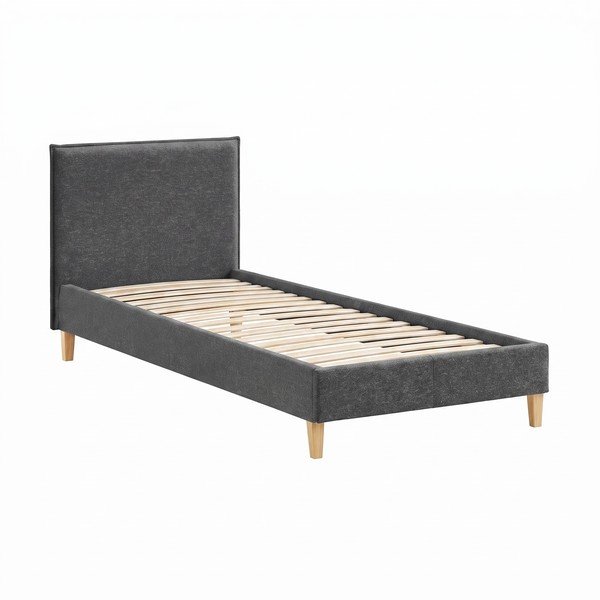 Pat gri închis tapițat cu somieră 90x200 cm Tina – Ropez