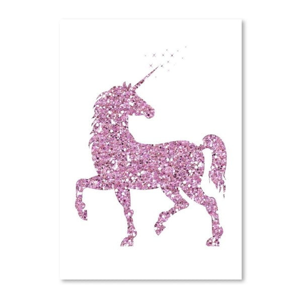 Poster Americanflat Glitter Unicorn in Pink, 30 x 42 cm