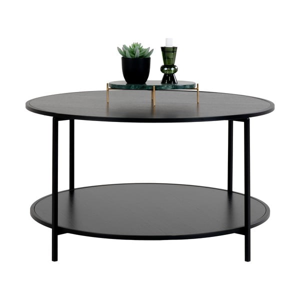Măsuță de cafea neagră rotundă cu blat negru ø 80 cm Vita – House Nordic-image-2