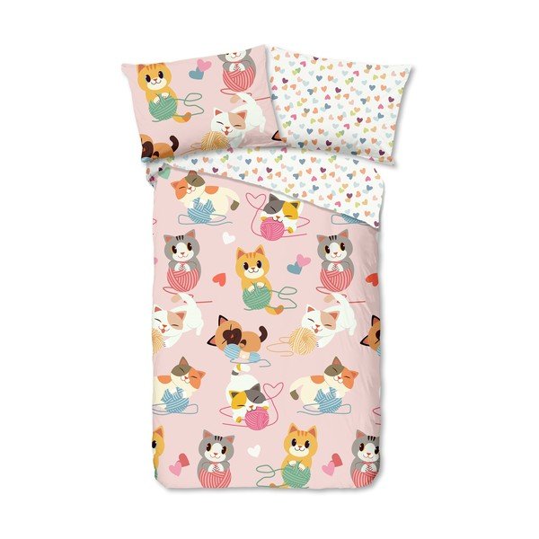 Lenjerie de pat din bumbac pentru copii Good Morning Kitty, 140 x 200 cm
