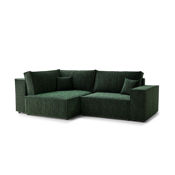 Colțar verde închis extensibil/cu spațiu de depozitare cu tapițerie din chenille (cu colț pe partea stângă/în formă de ”L”) Tonga – Maison de Rêve