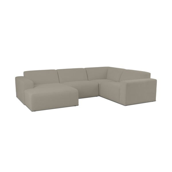 Colțar maro deschis cu tapițerie din stofă bouclé (în formă de "U") Roxy – Scandic-image-1