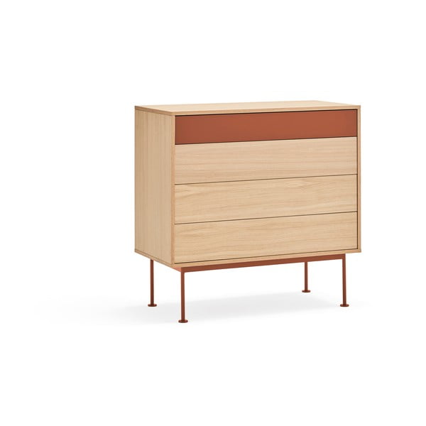 Comodă cu aspect de lemn de stejar Teulat Yoko, roșu cărămiziu-image-2