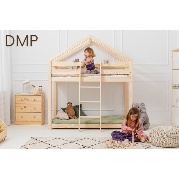 Pat supraetajat din lemn de pin în formă de căsuță 90x200 cm Mila DMS - Adeko-image-1