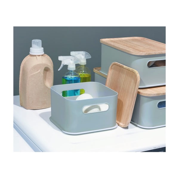 Cutie depozitare cu capac din lemn paulownia iDesign Eco Handled, 21,3 x 21,3 cm, gri-image-4