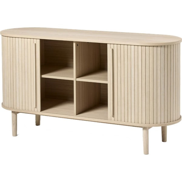Comodă în culoare naturală cu aspect de lemn de stejar cu ușă glisantă 140x76x45 cm Meta – Unique Furniture-image-1