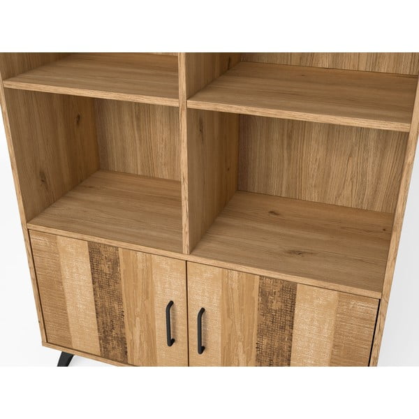 Bibliotecă roșu/ cu aspect de lemn de stejar 92x160 cm Nordic – Marckeric-image-1