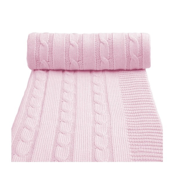 Pătură tricotată din amestec de bumbac pentru copii T-TOMI Spring, 80 x 100 cm, roz