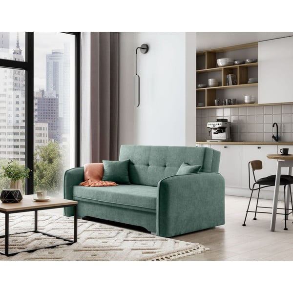Canapea verde extensibilă/cu spațiu de depozitare cu tapițerie din chenille 155 cm Laine – ELTAP-image-3