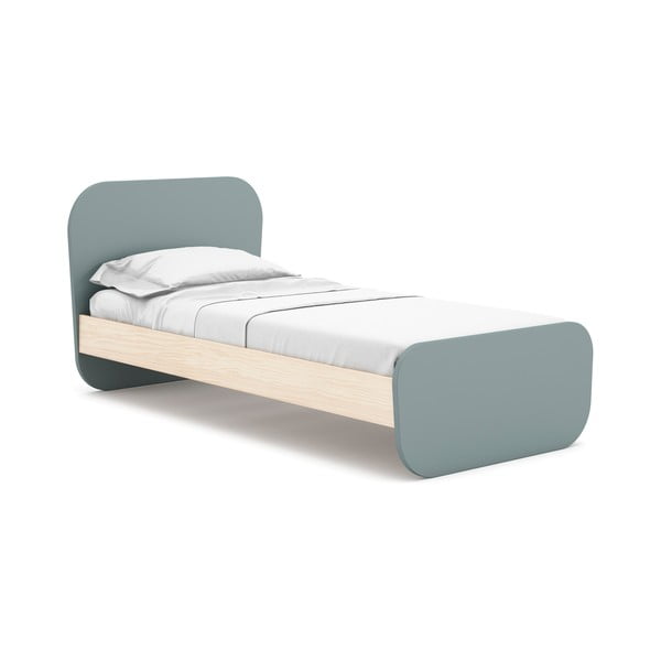 Pat pentru copii  verde prăfuit cu aspect de lemn de pin cu somieră 90x190 cm Esteban – Marckeric-image-2