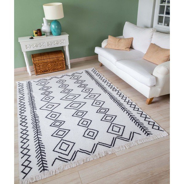 Covor din bumbac Oyo home Duo, 60 x 100 cm, alb-negru-image-1