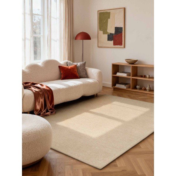 Covor bej țesut manual din lână 140x200 cm Puristic Knots – Elle Decoration-image-1
