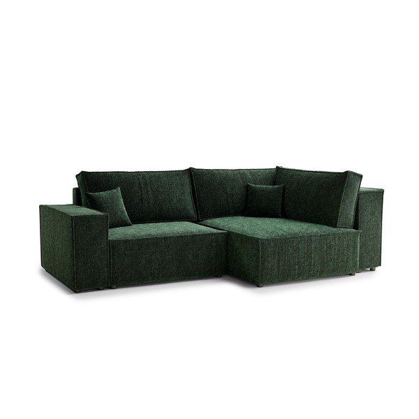 Colțar verde închis extensibil/cu spațiu de depozitare cu tapițerie din chenille (cu colț pe partea dreaptă/în formă de ”L”) Tonga – Maison de Rêve