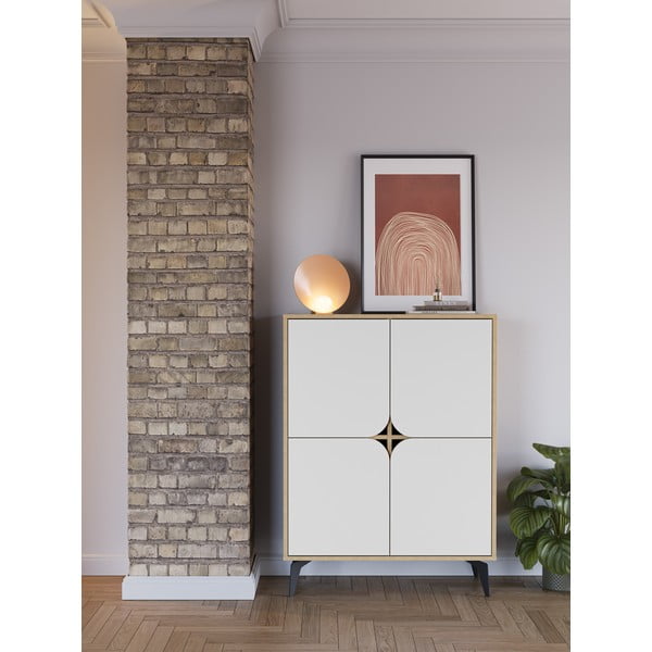 Dulap alb/în culoare naturală cu aspect de lemn de stejar 90x120 cm Nola – Marckeric-image-1