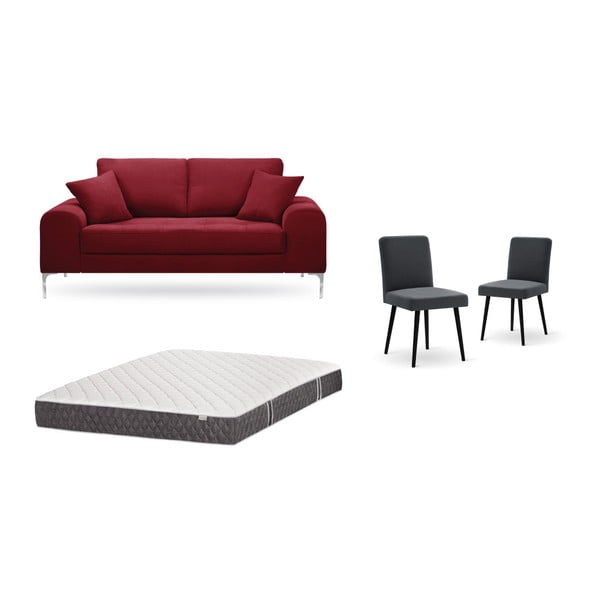 Set canapea roșie, 2 scaune gri antracit, o saltea 140 x 200 cm Home Essentials