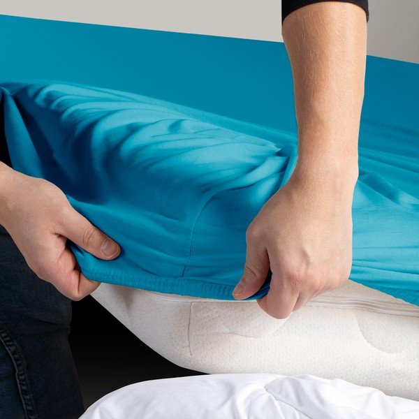 Cearceaf albastru din jerseu cu elastic 120x200 cm Amber – Restilo-image-1