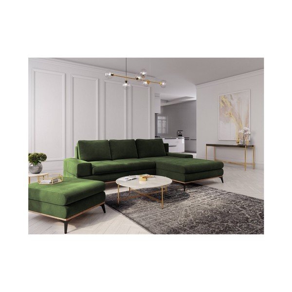 Colțar extensibil cu șezlong pe partea dreaptă Windsor & Co Sofas Planet, verde smarald-image-1