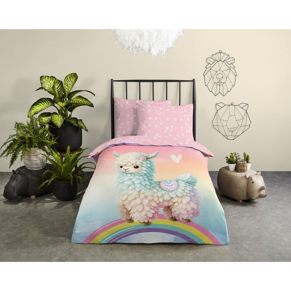 Lenjerie de pat pentru copii roz din bumbac pentru pat de o persoană 140x200 cm Chico – Good Morning-image-1