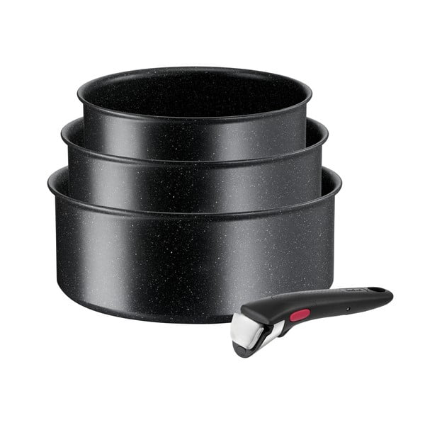 Oale cu suprafață antiaderentă/cu mâner reglabil 3 buc. din aluminiu adecvate pentru plita cu inducție INGENIO Black stone L3998902 – Tefal