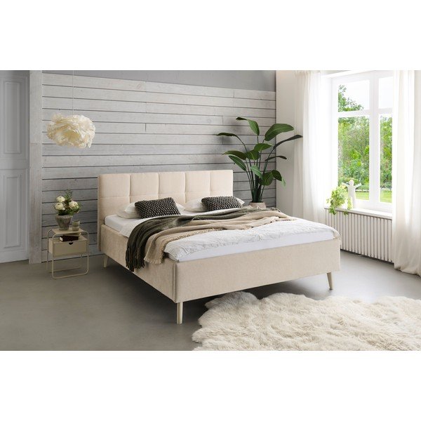 Pat matrimonial bej tapițat cu spațiu de depozitare cu somieră 180x200 cm Nova – Meise Möbel-image-1