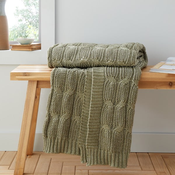 Pătură verde tricotată 130x170 cm Chunky Marl Knit – Catherine Lansfield