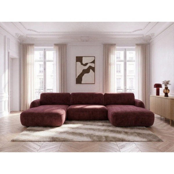 Colțar roșu extensibil/cu spațiu de depozitare cu tapițerie din catifea (în formă de "U") Celeste – Bobochic Paris-image-1